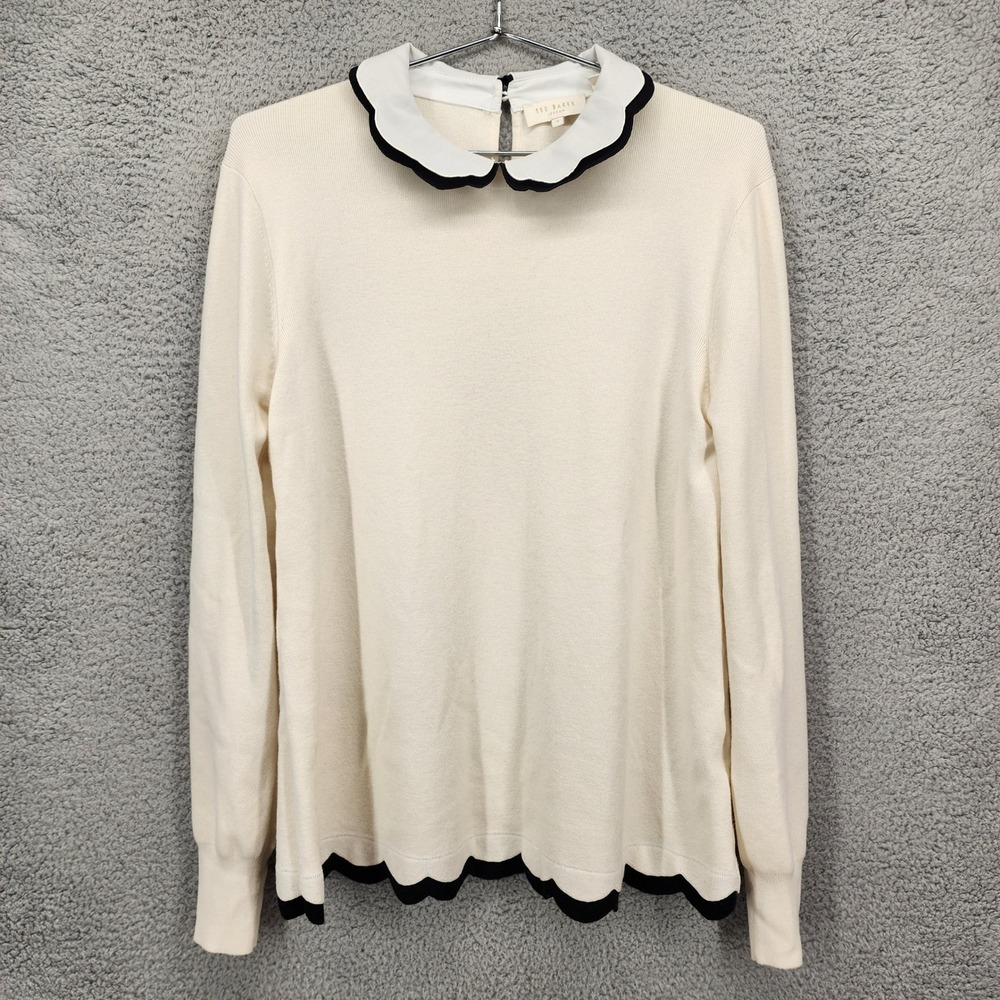 Ted Baker London Ivory Scalloped Peter Pan Collar Wool Cashmere Sweater Size 4